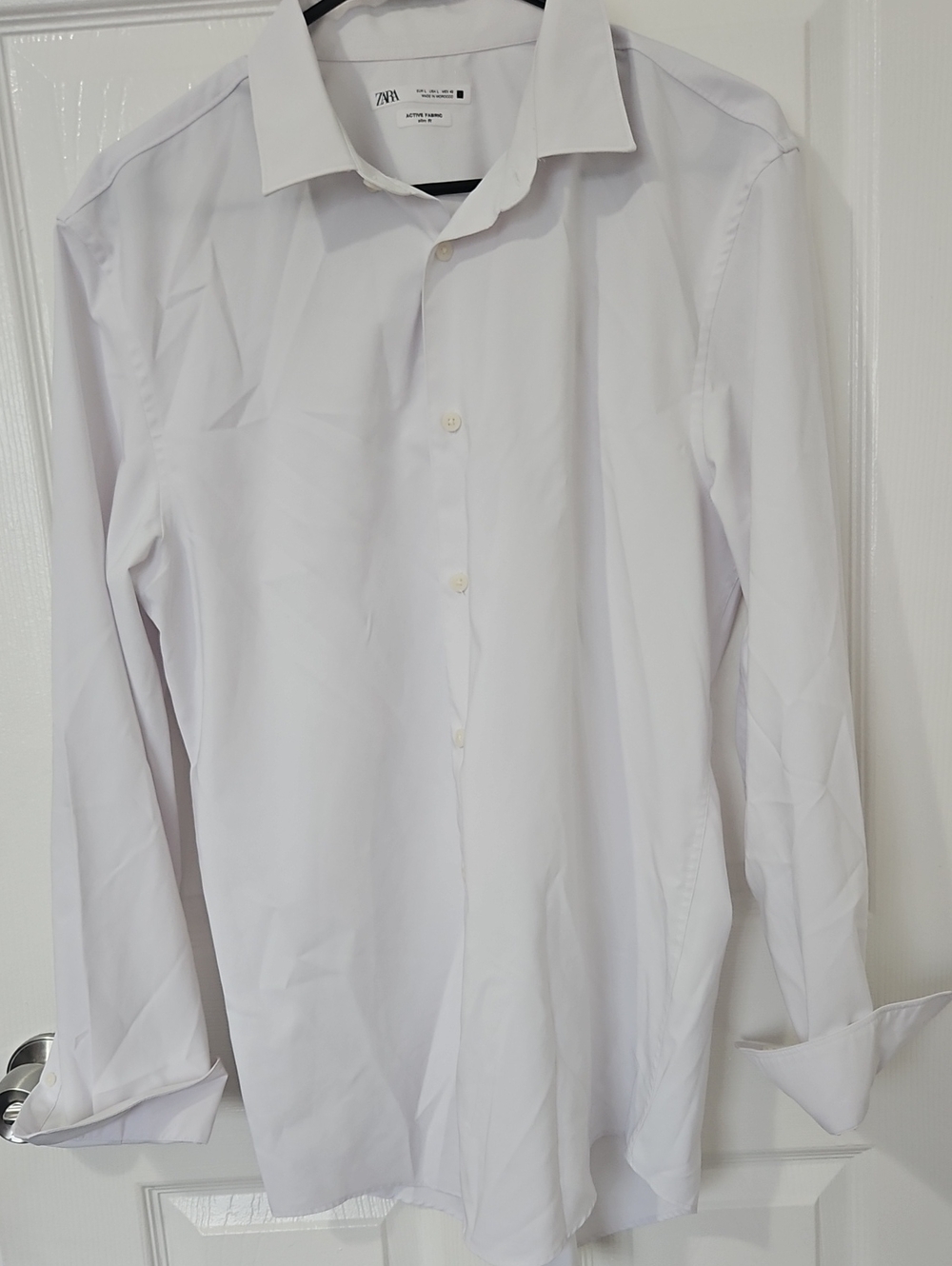 Zara Man White Slim Fit Dress Shirt - Active Fabric Size L